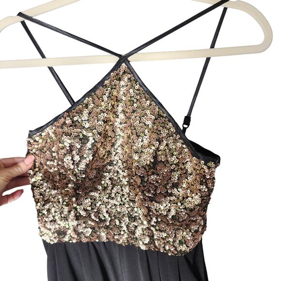 NWT Sequin Hearts Sz 3 Gold Black Event Jumpsuit Pockets Formal Wedding Guest - Picture 3 of 9